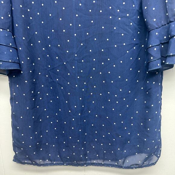 Women's Polka Dot Navy Blue Ruffle Sleeve Women's Top Size Small Lightweight - Picture 8 of 13